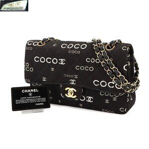 CHANEL Matelasse 25 Coco Print Chain Shoulder Bag Canvas Black A01112 90275236
